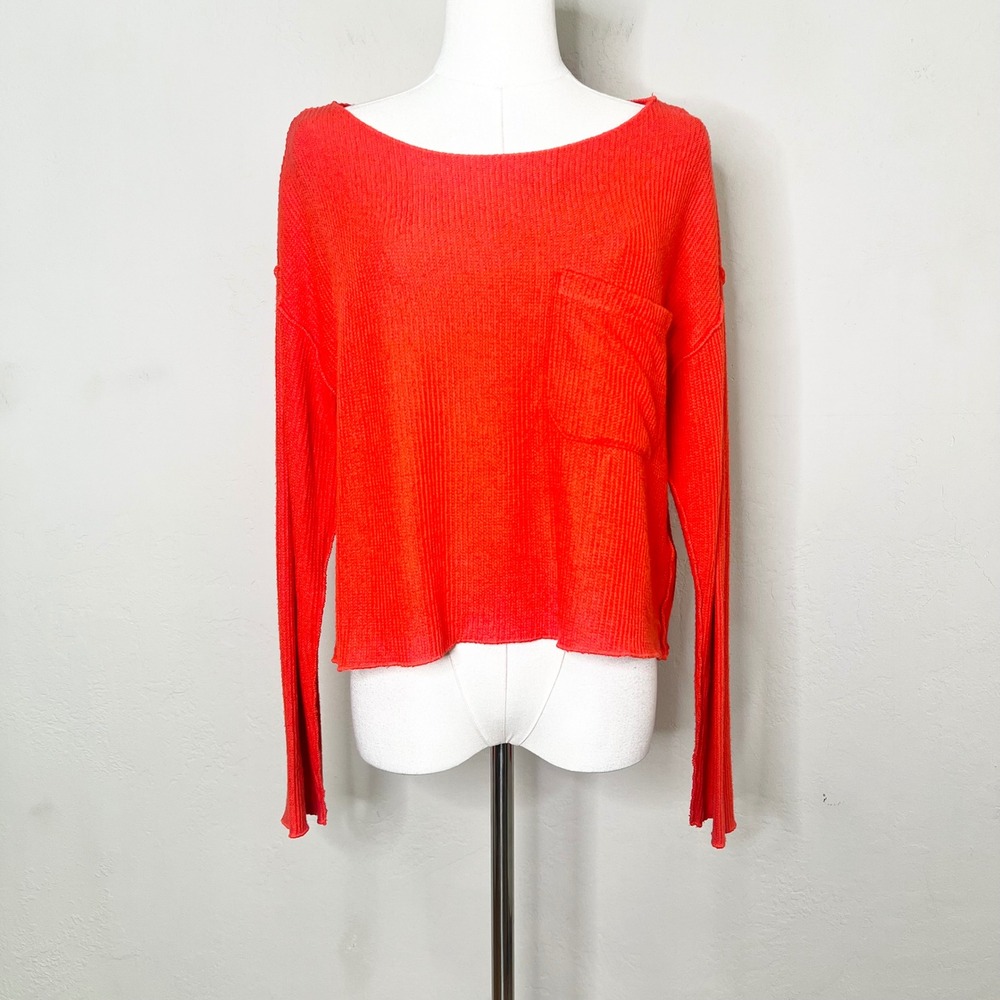 Daily Practice Anthropologie Ribbed Knit Pocket Top Orange Long‎ Sleeve Small